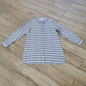 Garnet Hill 100% linen gray white striped tunic shirt dress size M